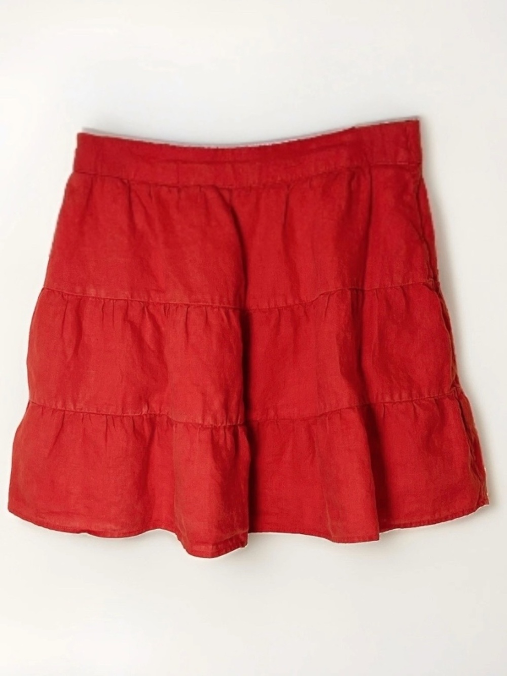 Boden Red 100% Linen Tiered Ruffle Mini Skirt 8P
